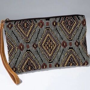 Handmade Macchia Di Ruggine Hand Beaded Clutch Ethnic Aztec Design Pouch Bag NWT